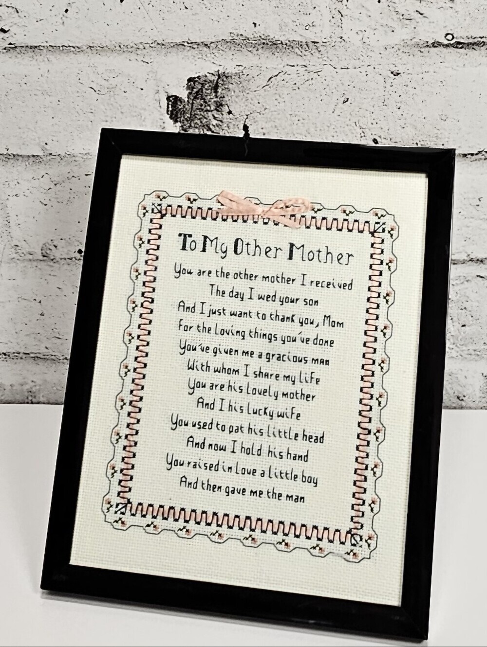 Vintage To My Other Mother Framed Cross Stitch Poem Wall Decor